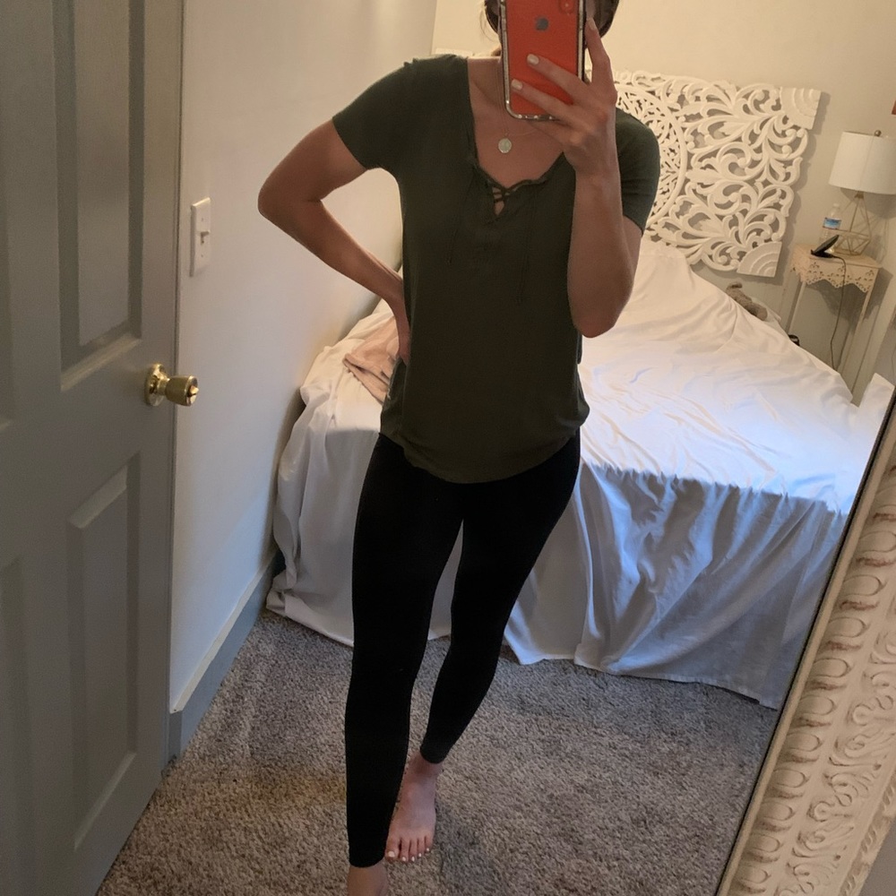 Olive green HOLLISTER tie up t-shirt